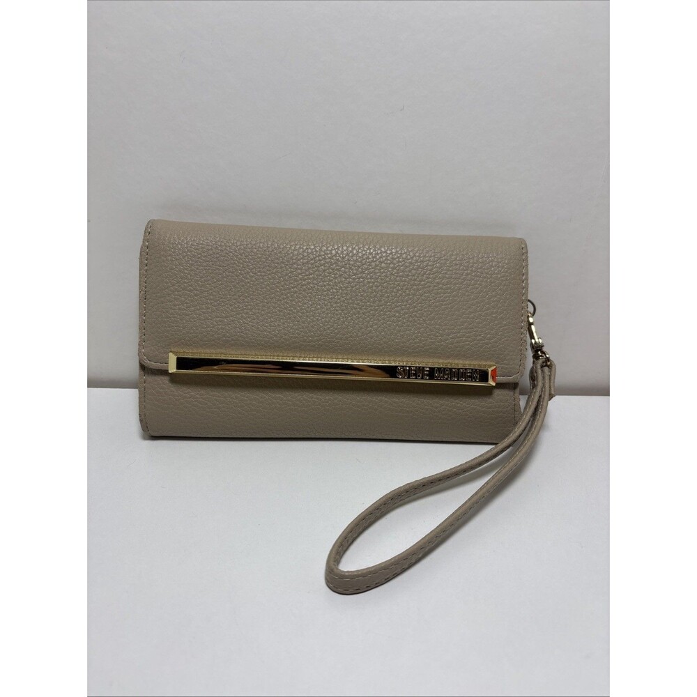 Steve Madden Tan Beige Pebble Faux Leather Wristlet Wallet